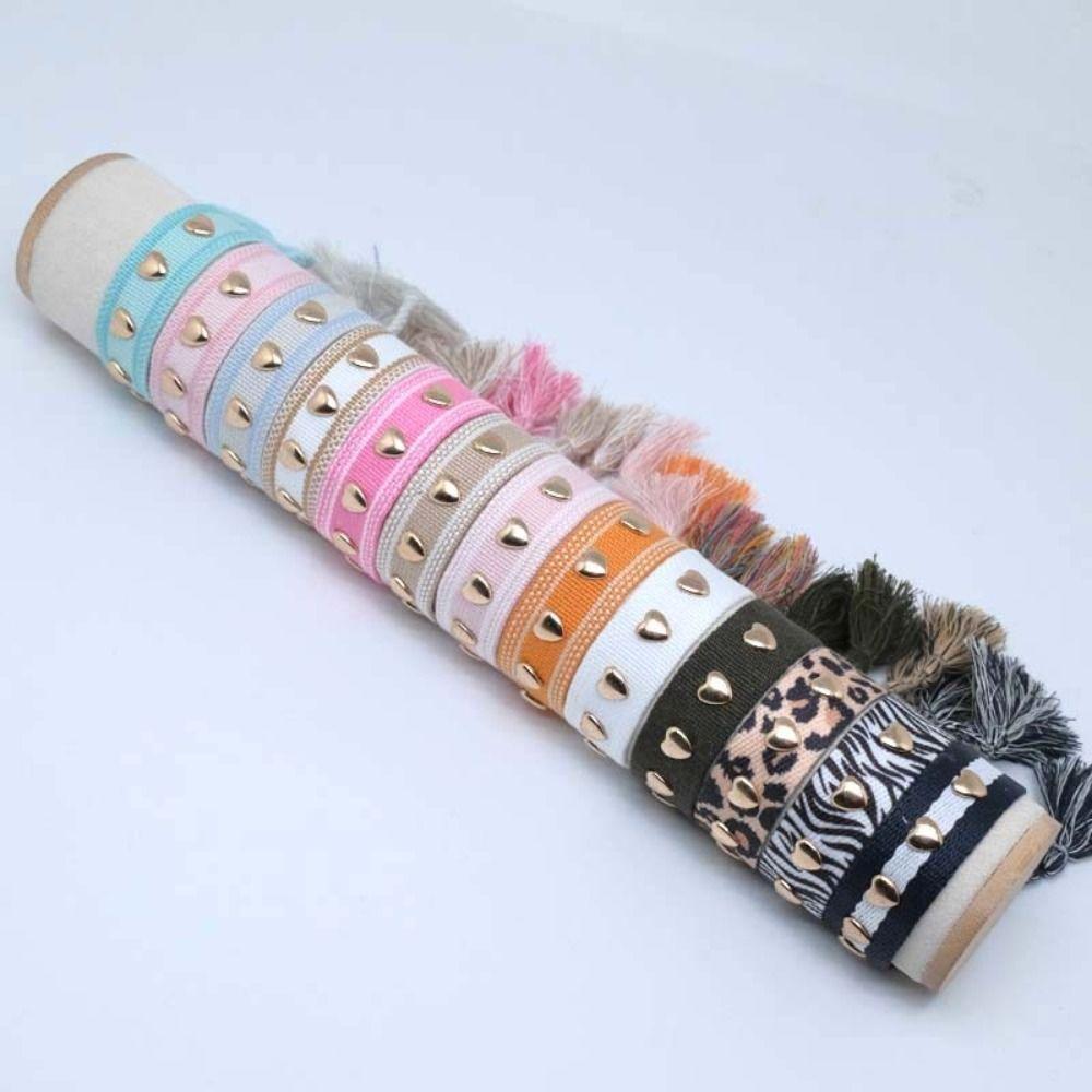 Heart Charm Handcrafted Wristband Handwoven Heart Charm Bracelet Tassel Wristband Daily Wear