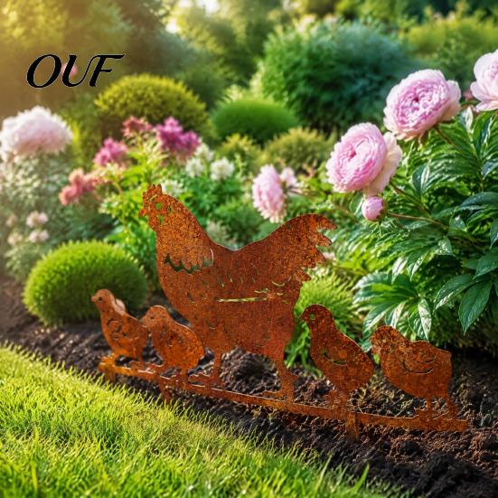 Patio Landscape Decorations Rusty Animal Garden Stakes, Metal Hen/Chicken/Goat/Deer Yard Art Silhouette Decor for Stakes Lawn Flower Bed, Vintage
