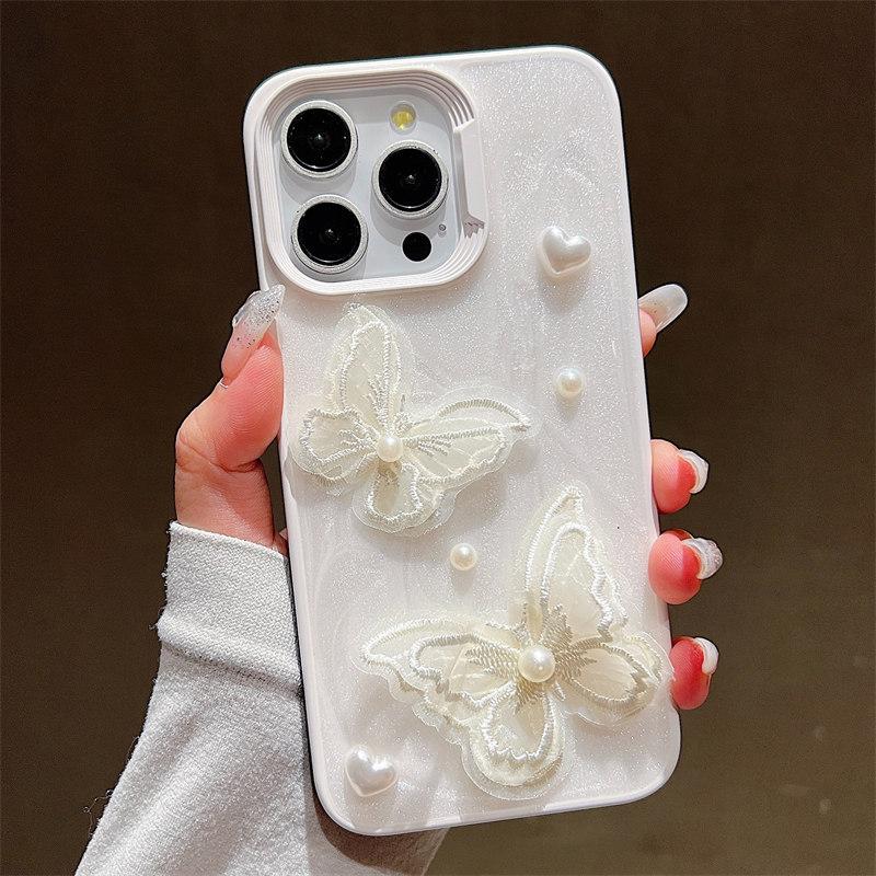 Роскошный сетчатый чехол с жемчужной бабочкой для iPhone 15 Pro Max 14 Plus 13 12 11 Pro, защитный чехол для девочек