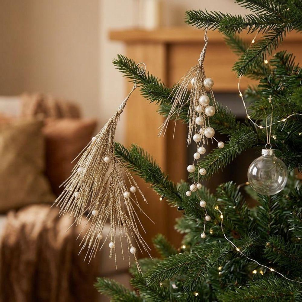 Multi-Beaded Christmas Pearl Pick Branch Realistic Xmas Tree Hanging Ornament  Christmas Tree Decor