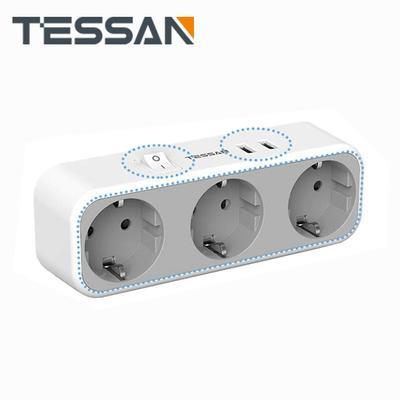 Tessan Мини-удлинитель европейского стандарта, удлинитель с розетками 1/2/3, 2 USB-порта, адаптер для настенного зарядного устройства с защитой от перегрузки