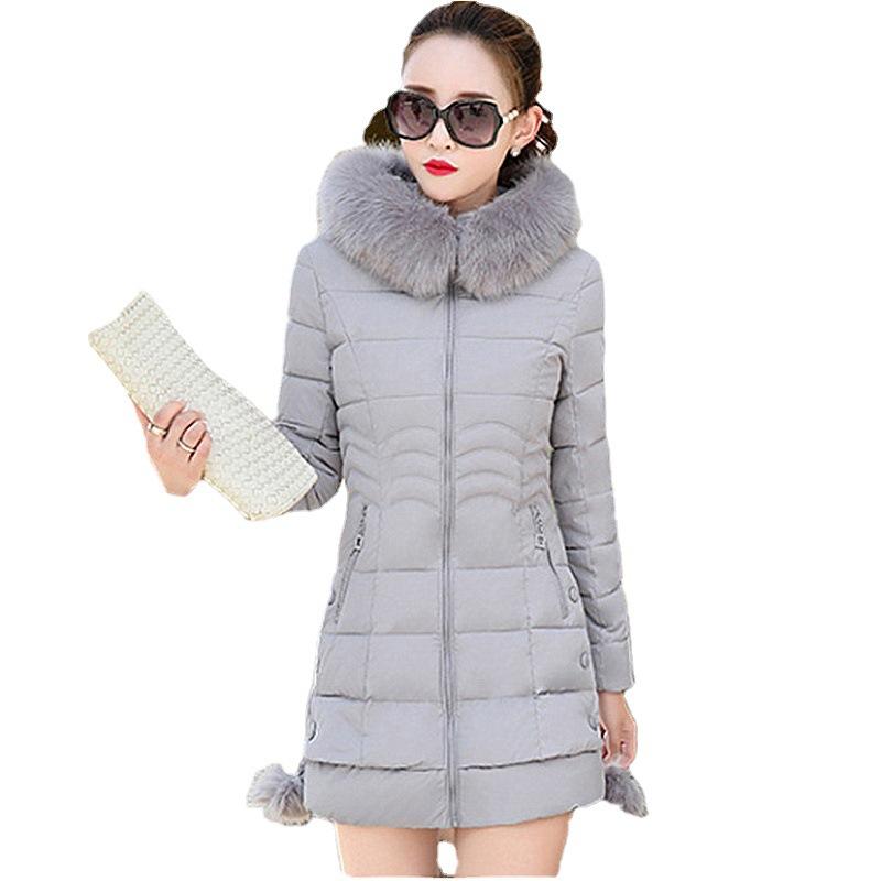 Куртка с хлопковой подкладкой для женщин, длинная, осенне-зимняя, утолщенная, с большим шерстяным воротником, хлопковое пальто, корейское, тонкое, с хлопковой подкладкой, большие размеры