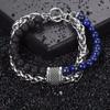 Double Layers Stone Beaded Bracelet Men's Bracelet Lava Lapis Lazuli Beaded Stainless Steel Link Chain Bangle
