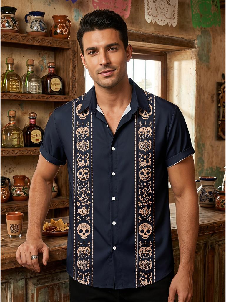 Guayabera Shirt Men's Mexican Style 3D Printed Short Sleeve Button Casual Shirt Summer Ethnic Fashion Men's Clothing