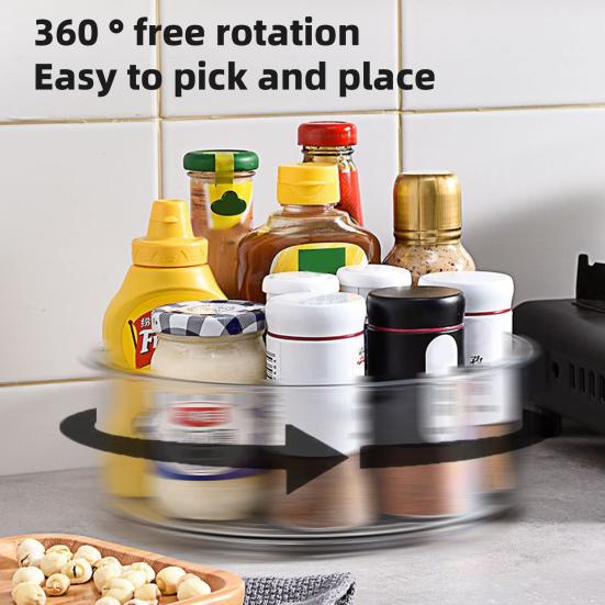 Органайзер Lazy Susan для хранения специй, вращающийся на 360 градусов, большая емкость, прозрачный поворотный столик для специй