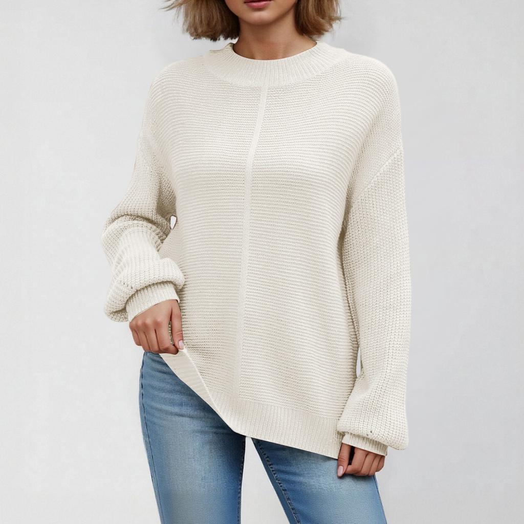 Женский пуловер с круглым вырезом, длинными рукавами, повседневный, свободного кроя, вязаный, однотонный, мягкий