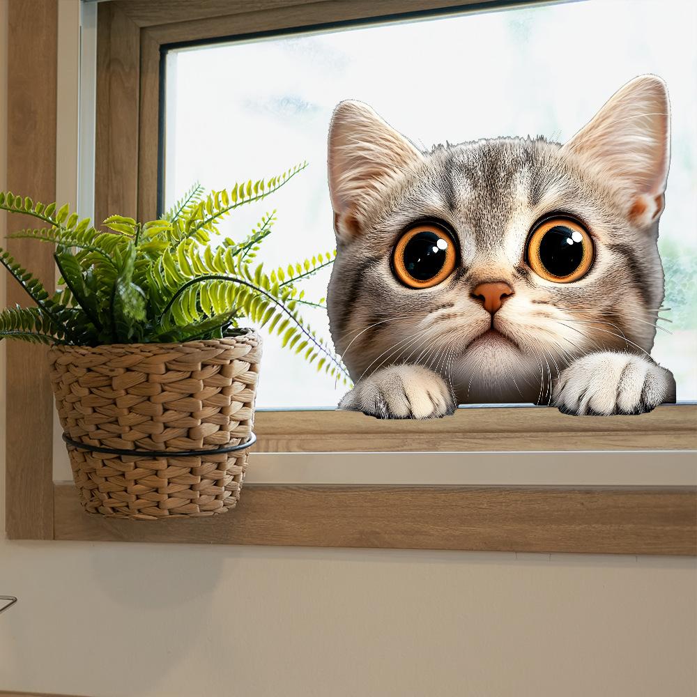 Мультфильм Подглядывающий Кот Балкон Стекло Домашний Фон Украшение Окна Наклейка