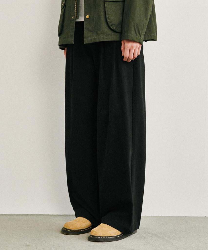 GLW Wide Two-Pleat Cotton Pants Black