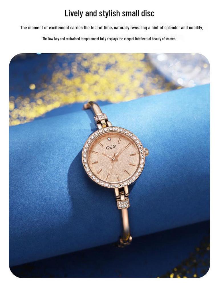 Женские роскошные часы-браслет Gedi с бриллиантами - Изысканный, маленький, водонепроницаемый кварцевый дизайн