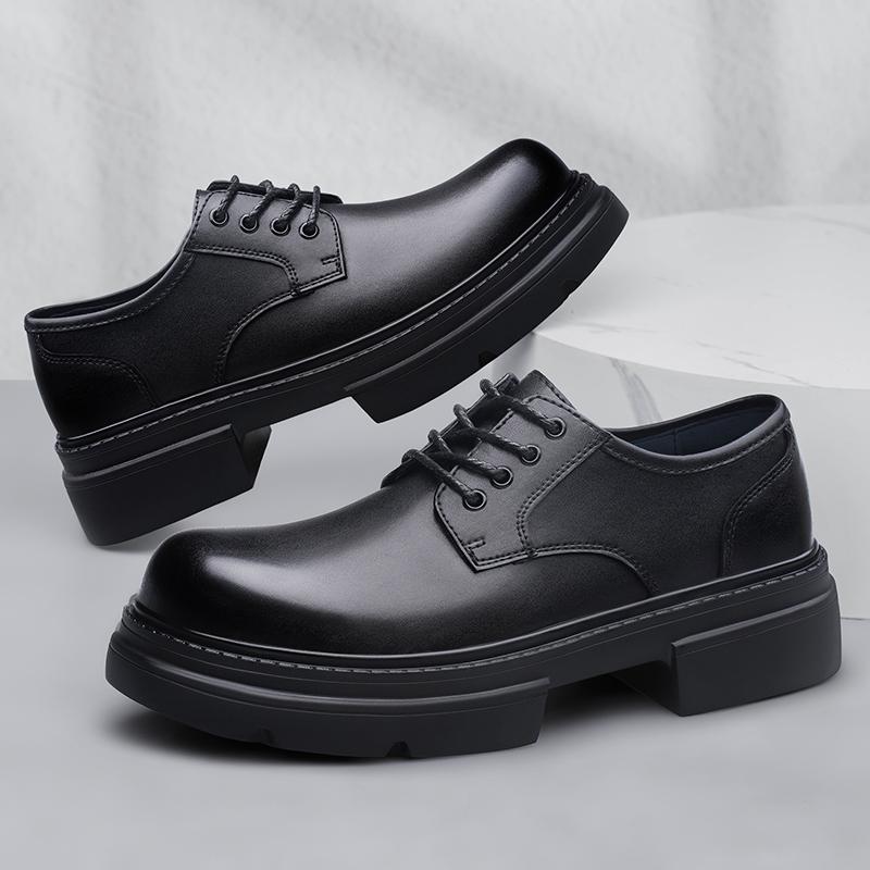 Fashion New Mens Lace-Up Platform Leather Shoes Business Casual Oxfords Thick Sole Breathable Anti-Slip Formal Shoe for Men Wedding Work