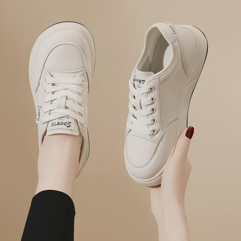 Женские кроссовки на платформе из натуральной кожи — весна/осень 2024 г., визуально увеличивающие рост, модная спортивная/повседневная обувь.