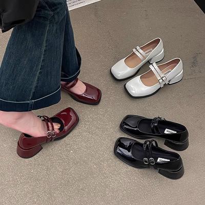 Французские туфли-лодочки с толстым каблуком, темпераментные, в стиле ретро, женские, весна-лето 2025, новая модная модель, изящный квадратный носок, с неглубоким вырезом, Мэри Джейн, тренд