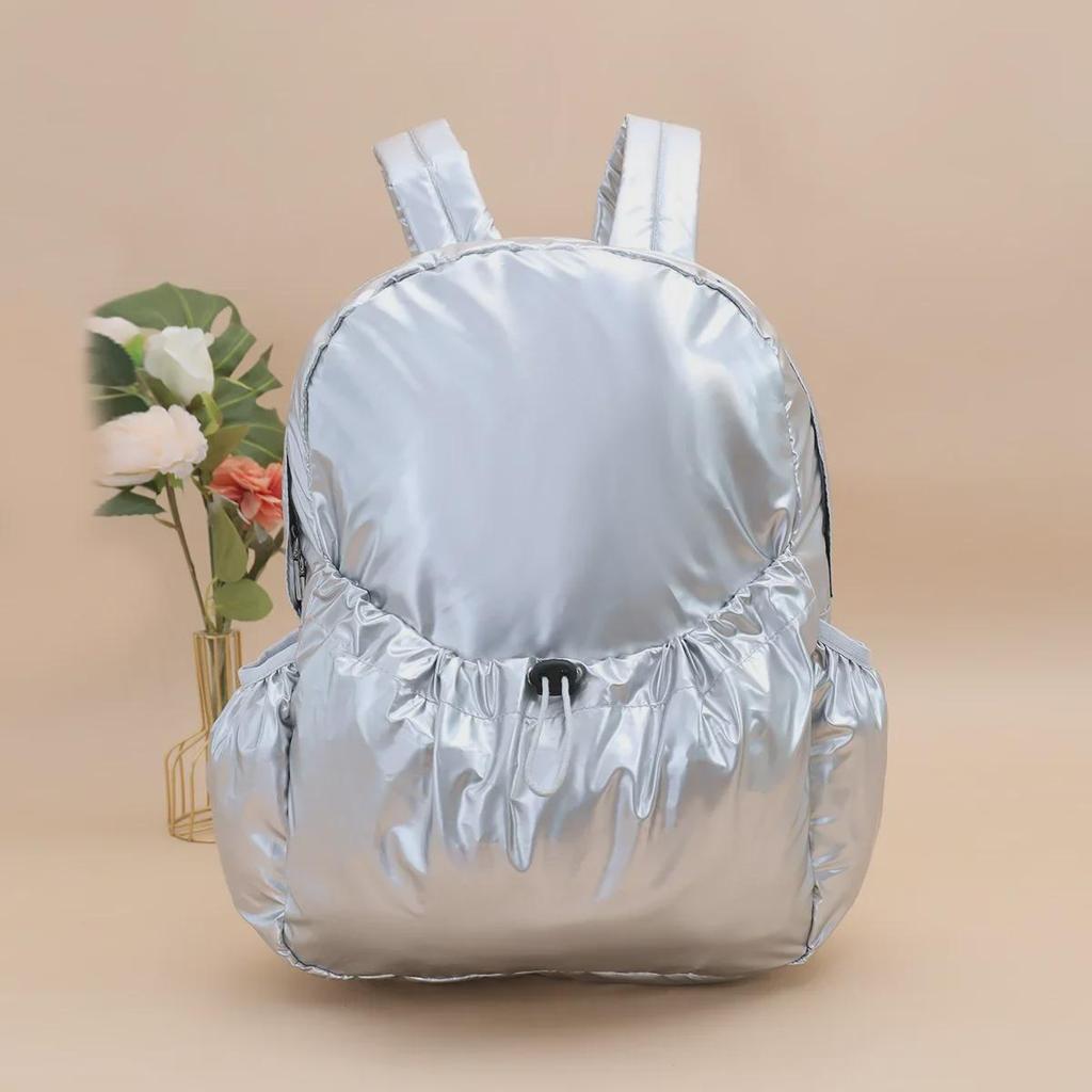 Рюкзак Silver Textured Drawstring Backpack 2024 года — большая вместимость, повседневный стиль, нишевый дизайн для женщин