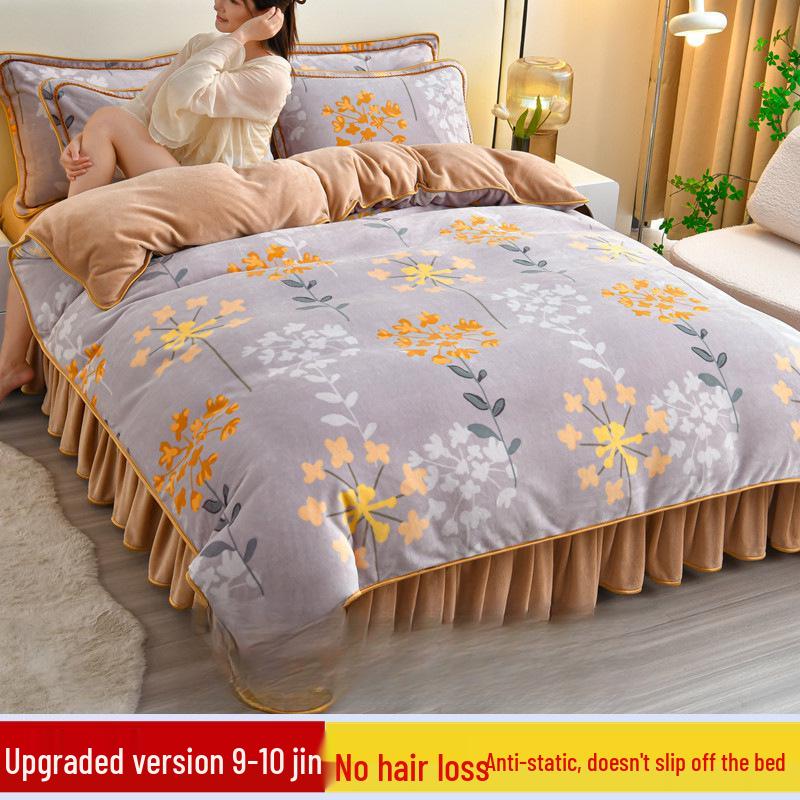G5Z9 Jin Double-Sided Thickened Velvet Four-Piece Bedding Set for Weddings