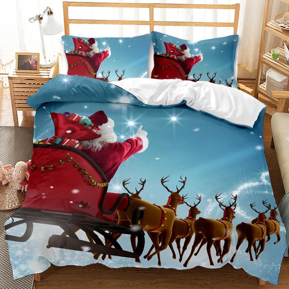 Super Soft Comfortable 3d Bedding Set Happy Christmas Reactive Print Snowflake Deer Duvet Set King Size Merry Christmas Bed Set