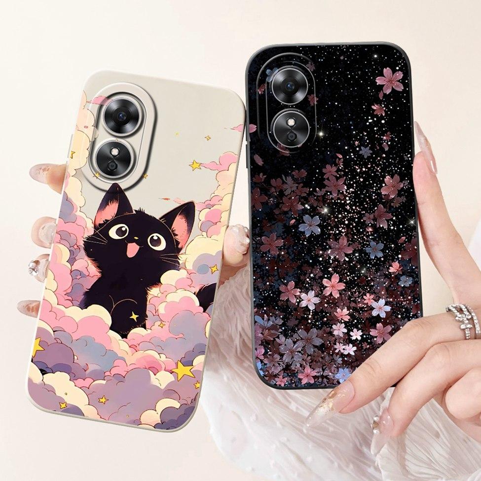 Чехол для Oppo A17 CPH2477 Силиконовый Милый Кот Модный Бабочка Цветок Любовь Расписной Чехол для Телефона Для A17 Oppo A 17 Задняя Крышка Бампер