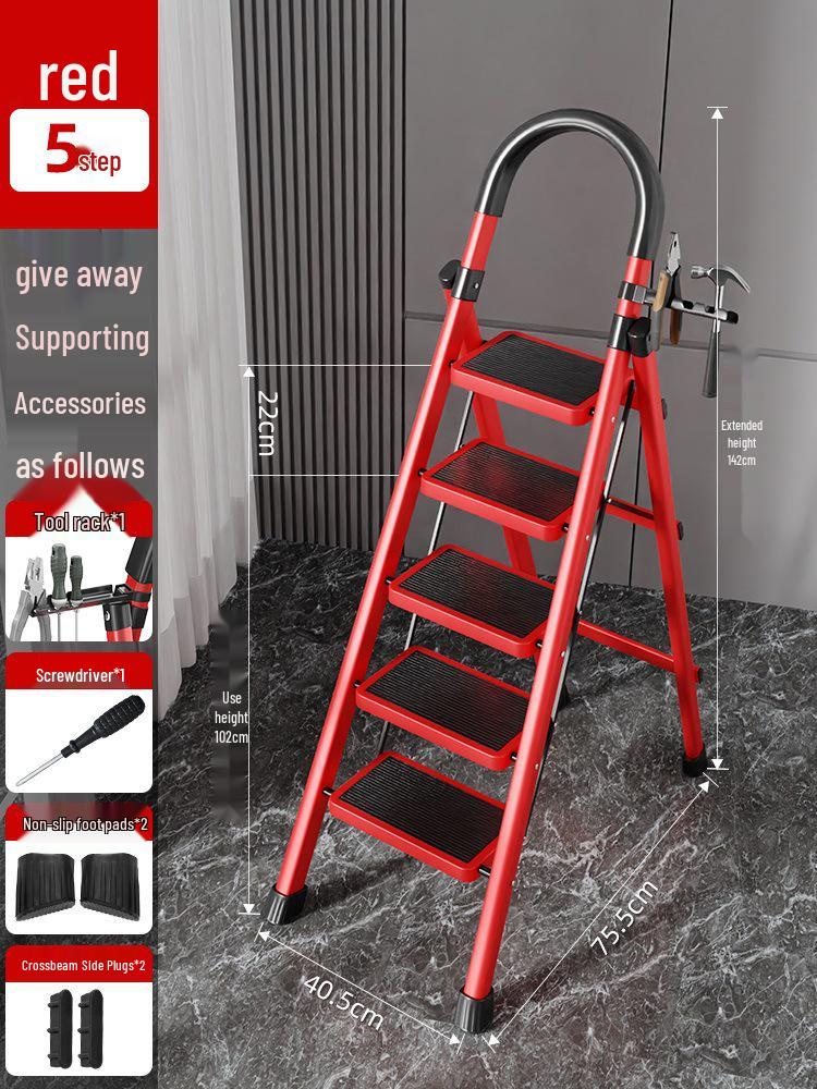 Four-Step Folding Telescopic A-Frame Ladder for Indoor Use