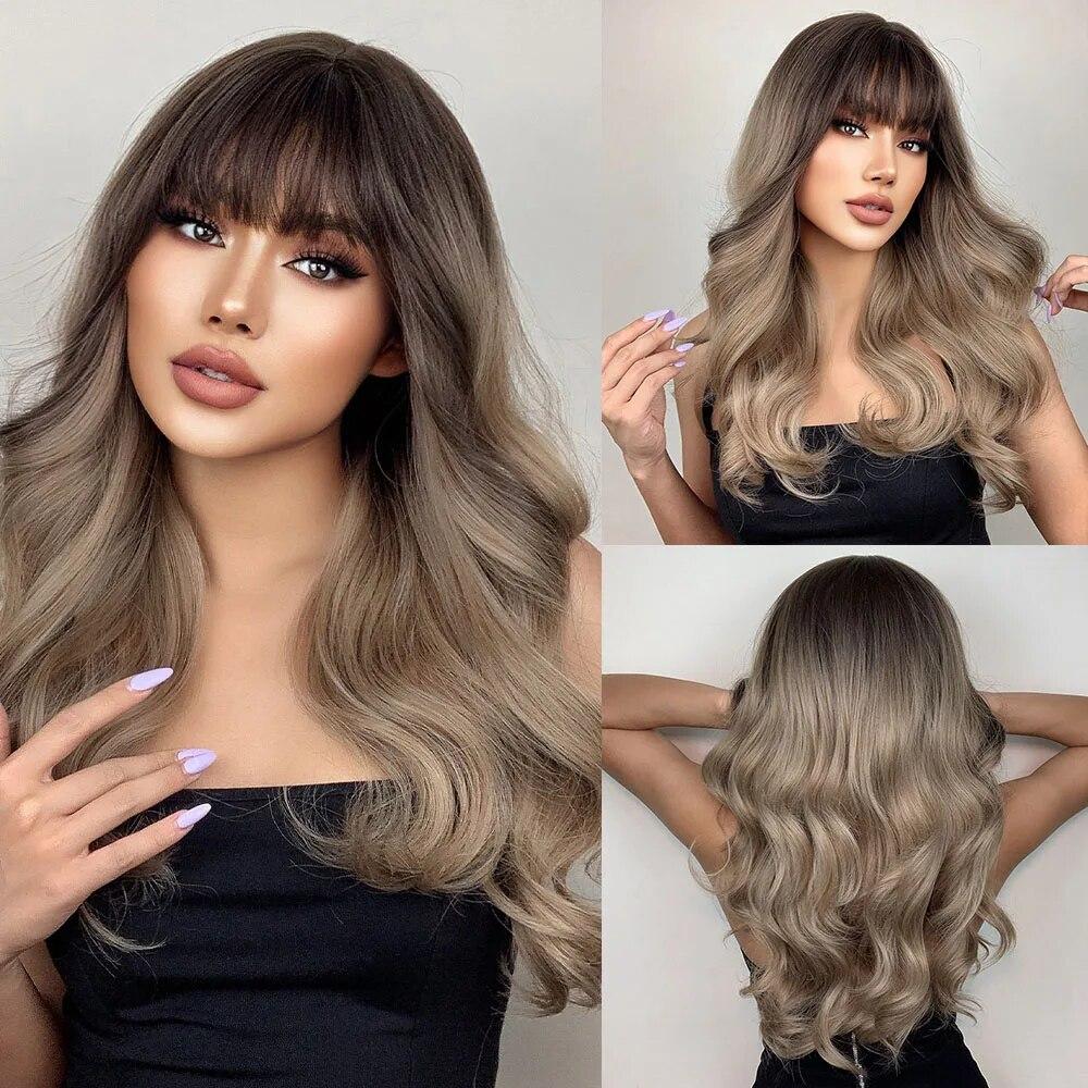 HAIRCUBE Длинные волнистые парики Мягкие белые янтарные блики Синтетические парики для женщин Рождественская вечеринка Средняя часть термостойкие парики