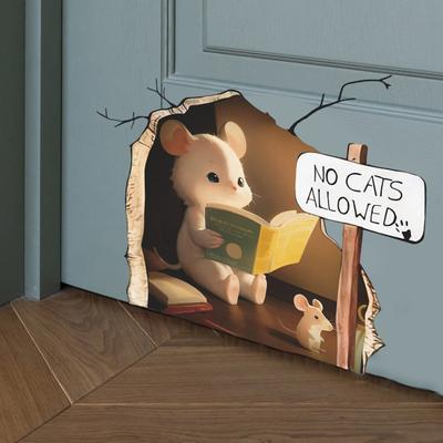 3D наклейка на стену с отверстием для мыши, самоклеющаяся, сильная липкость, водонепроницаемая съемная мышь для чтения книг, забавная художественная наклейка на стену