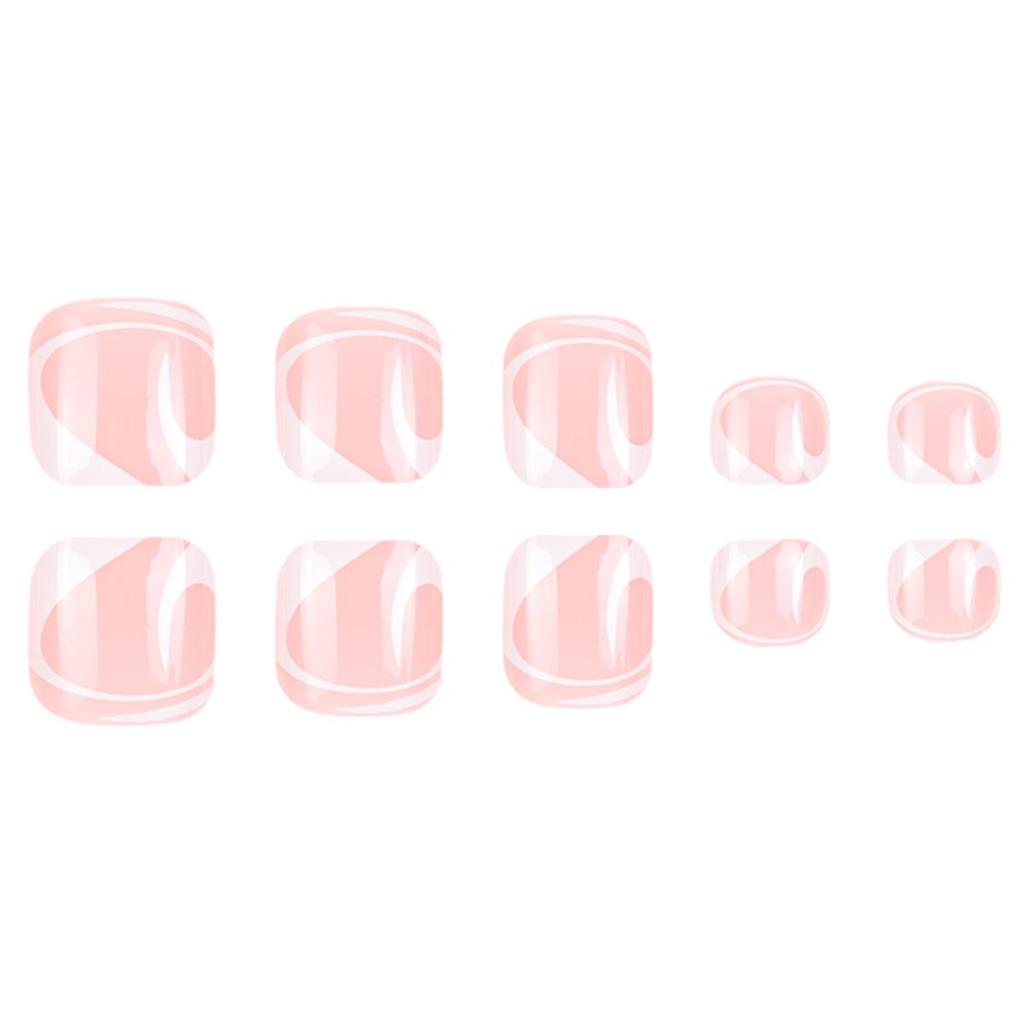 European Pink French White-Edged Fake Toenail Stickers