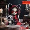 Red and Black Goth Girl with Dog, 2D Flat Acrylic, Tabletop Ornaments, Suitable for Haunted Houses, Desks, Shelves, Christmas, Halloween