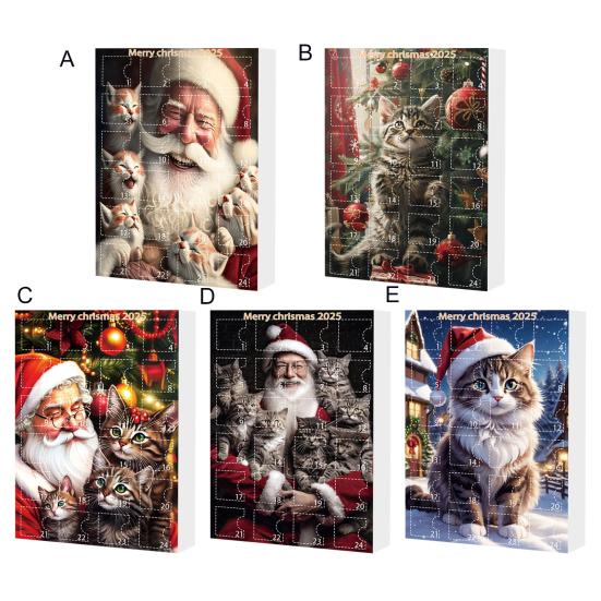 Рождественский кошачий адвент-календарь Акриловый 2D мультяшный кот Подвесные украшения 24 дня 2025 Рождественский календарь обратного отсчета Подарок для любителей кошек Праздничное украшение