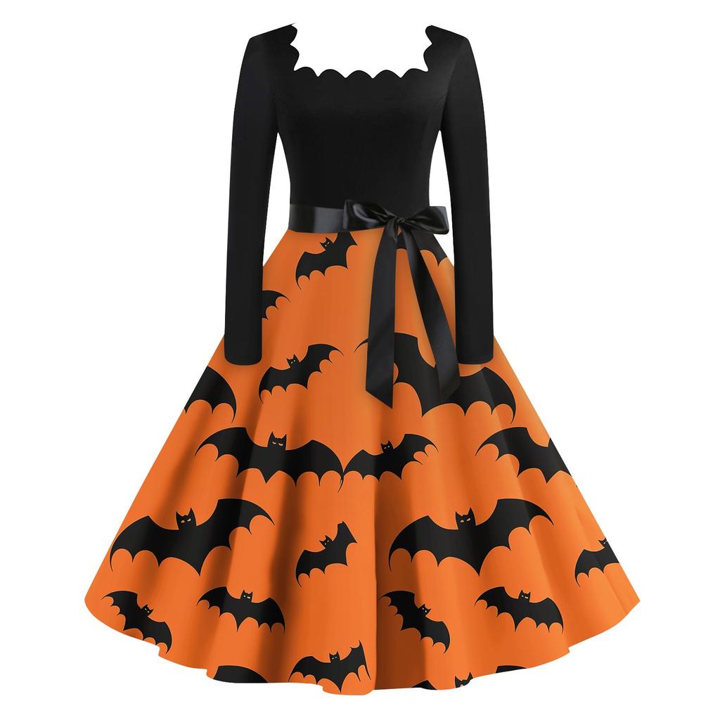 Женское повседневное модное платье в стиле ретро с квадратным вырезом и длинными рукавами