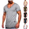 Мужчины лето сплошной цвет плюс размер V-образный вырез с короткими рукавами