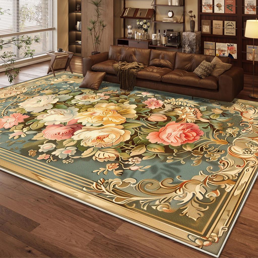 European Style Home Decoration Living Room Rug Non-slip Cute Girl Room Decor Carpet Floral Design Dressing Table Mat Washable