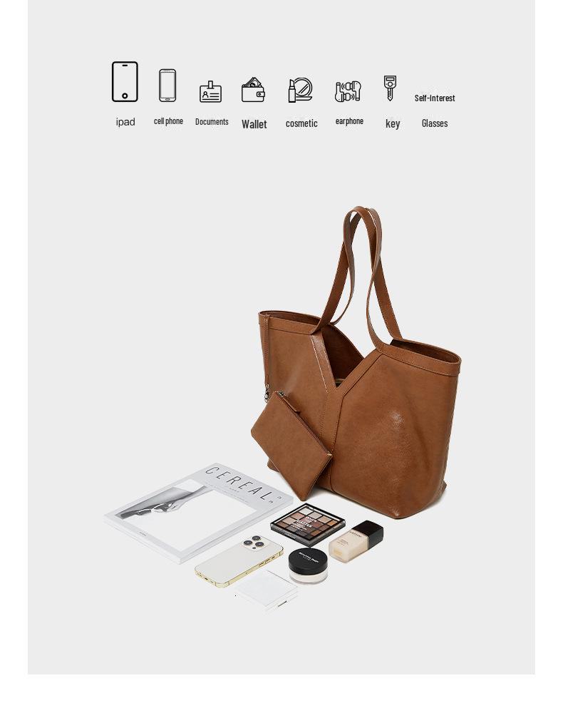 2024 Autumn Korean-Style Genuine Leather Women's Tote and Shoulder Bag, Large Capacity Cowhide Handbag.