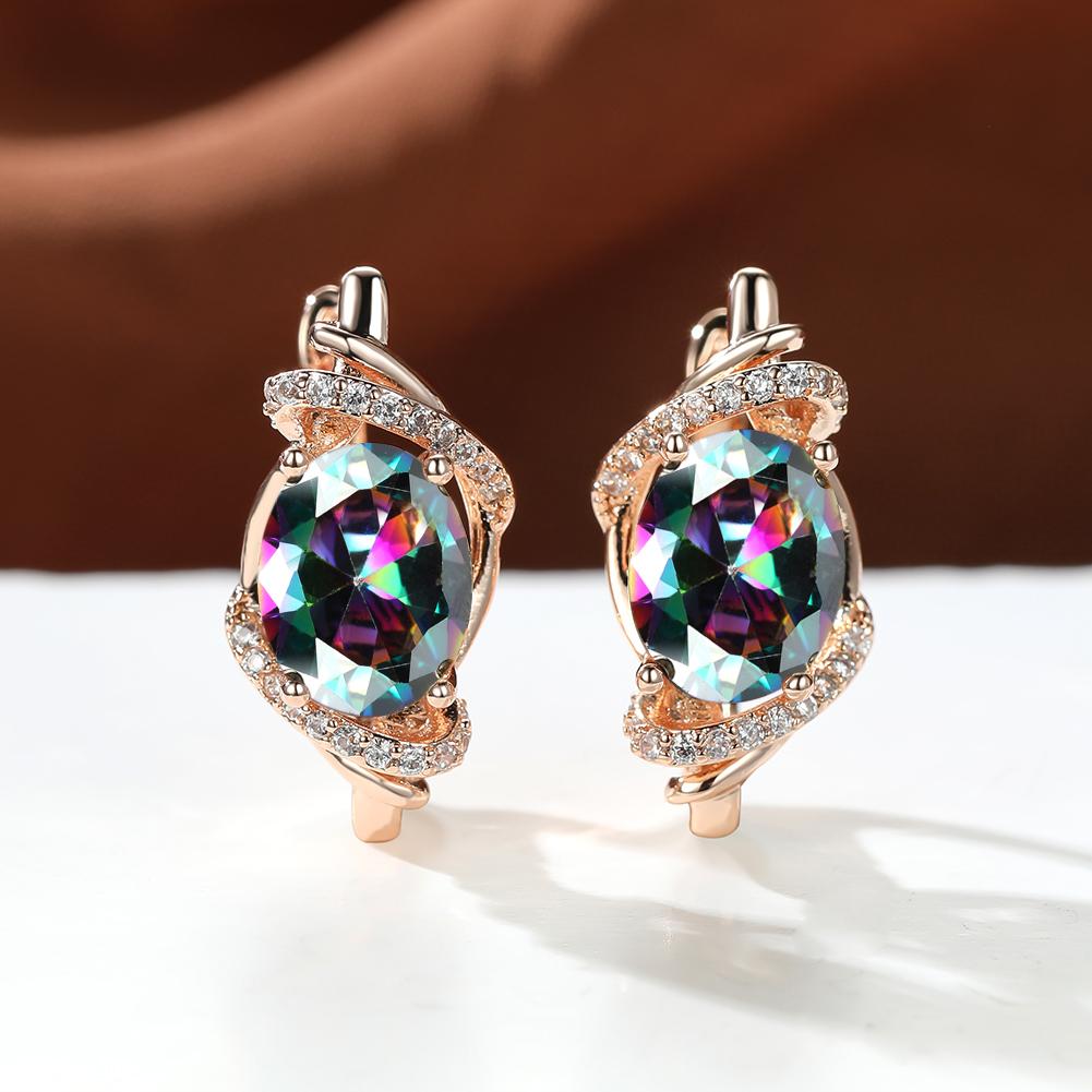1 пара золотистого цвета Vine Geometry Round Oval Cut Pink Purple White Aqua Stone Party Серьги-кольца с камнем по рождению Висячие серьги Ювелирные изделия