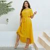 Летнее женское желтое длинное платье с коротким рукавом, темпераментное элегантное модное простое праздничное платье больших размеров, повседневное платье с поясом