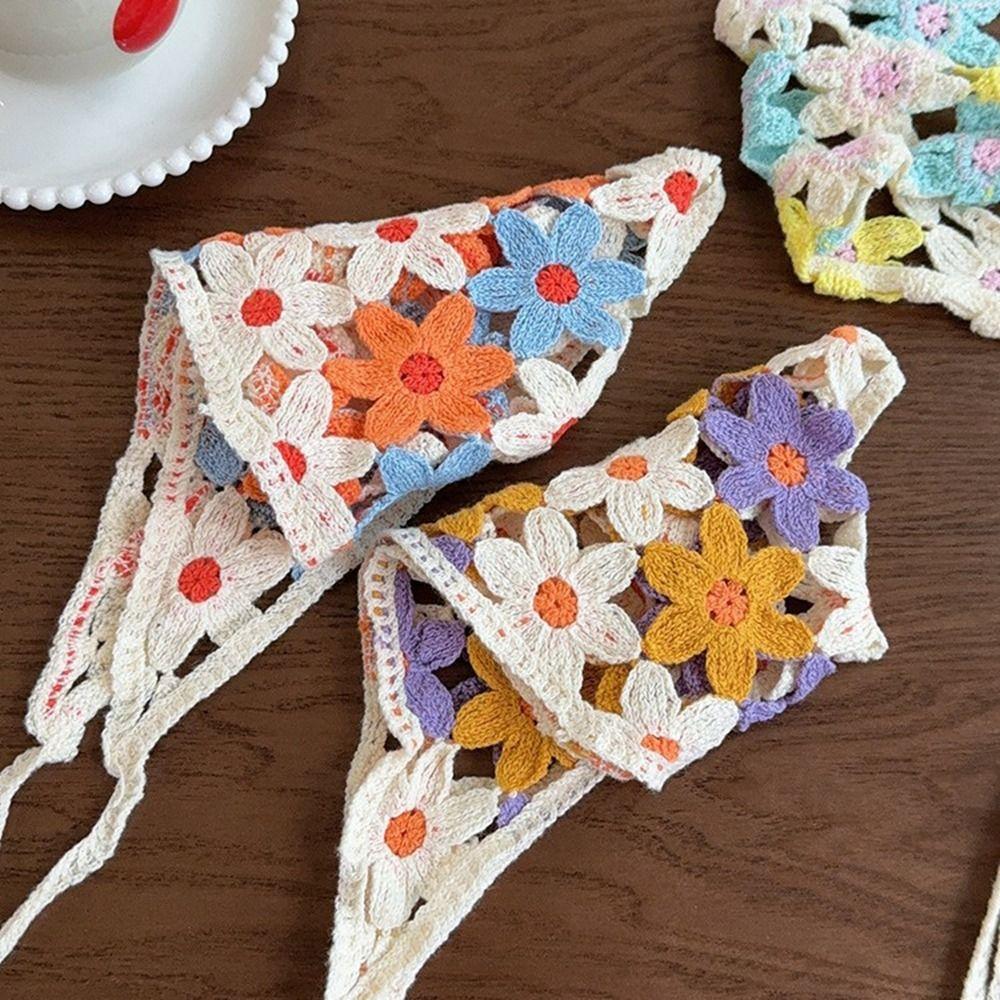 Тюрбан Вязаная Повязка на Голову Цветочная Вязаная Бандана Милый Женский Шарф для Волос Девочки