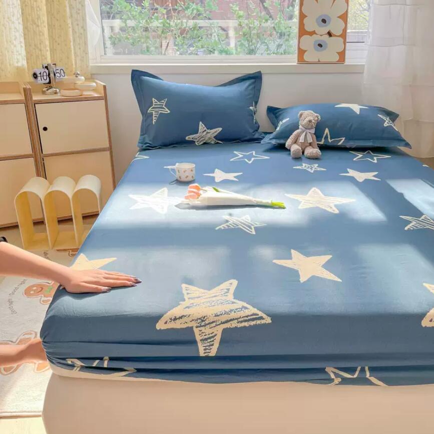 Bed Fitted Sheet + 2pc Pillowcases Bed Cover 100% Cotton Single King Queen Bed Sheet Deep Pocket Mattress Protective Cover B82F