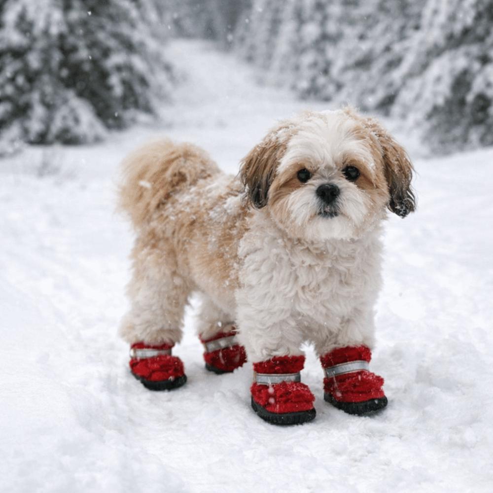 4 шт./комплект Теплые хлопковые ботинки для собак Противоцарапающиеся Зимние ботинки для собак Утепленные снежные ботинки для собак Для улицы