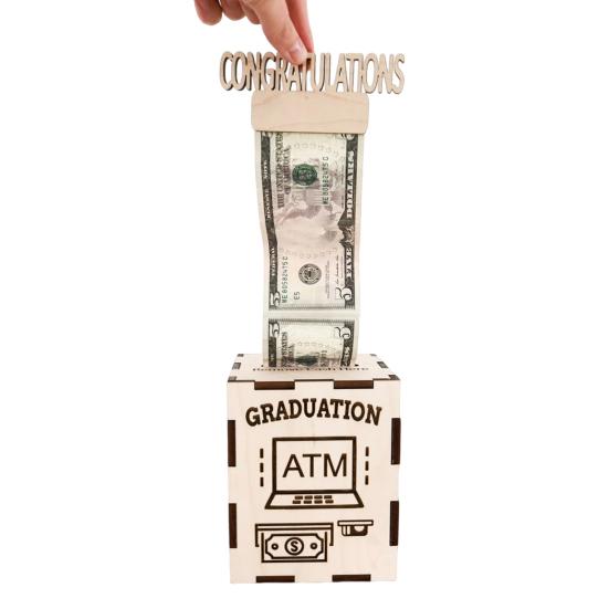 Подарочная коробка для денег на выпускной, деревянный дизайн банкомата, держатель для поздравительных открыток, держатель для денег, кассовый ящик для подарков на выпускной
