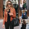 S-5XL Women's Solid Color Jacket Pu Leather Professional Fashion Leather Jacket