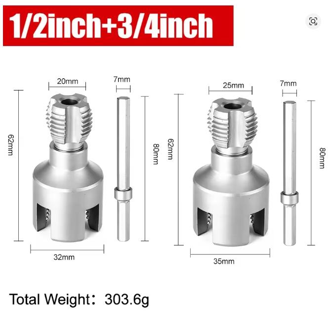 Инструмент для нарезания резьбы на трубах DN15 DN20 Шестигранный хвостовик Плашка Внутренняя Внешняя резьба 4/6 точек Труборез для ПВХ труб Комплект Метчик для прокладки водопроводных труб из ППР