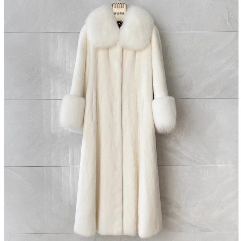 Women's New Fox Fur Collar Long Velvet Mink Coat Women's Whole Mink Fur Coat Casual and Warm