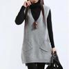 2022 Women Sweater Spring Autumn New Korean Women's V-neck Knit Long A-shaped Pocket Vest Pullover Sleeveless