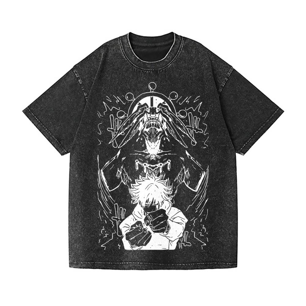 Футболка Makora Jujutsu Kaisen с дизайном Vintage Wash Высококачественная уличная одежда Подходит как для мужчин, так и для женщин