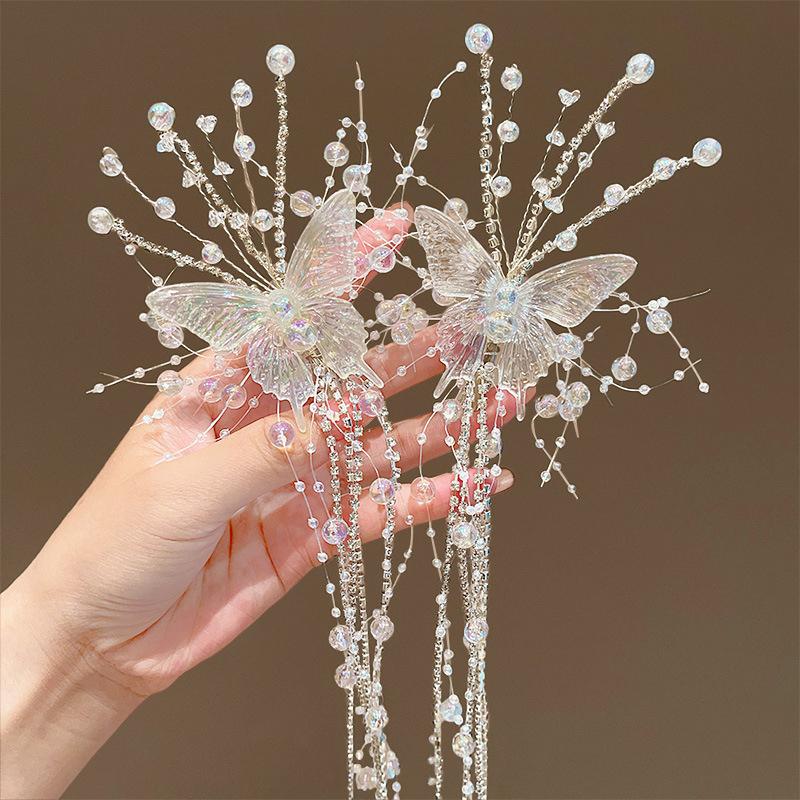 1Pc Korean Simple Jewelry Accessories Butterfly Bead Tassel Hair Pins For Women Girl Silver Color Hair Clip Side Clip