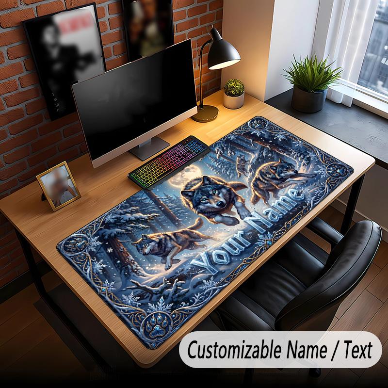 Wolf Theme Custom Mouse Pad Personalized With Name Text Customized Desk Mat For Office Home Decor