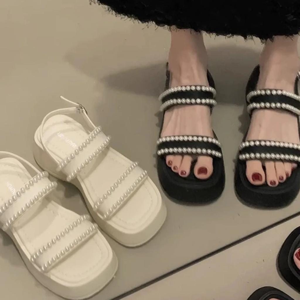 Women Fashion Pearls Back Strap Strap Sandals Female Spring Summer New Platform Slippers Woman Casual Open Toe Platform Sandals