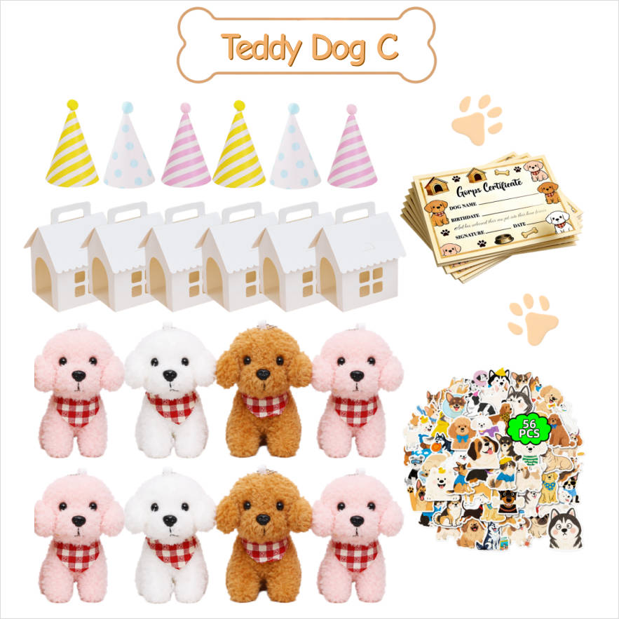 8-24Set Teddy Dogs DIY Adopt A Puppy Party Favors Mini Plush Puppy Stuffed Dogs with House and Stickers for Birthday Party Gifts