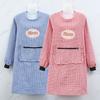 Women Long Cotton Home Sleeve Oil Proof Clean Kitchen Cooking Apron Pocket