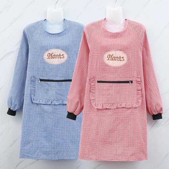 Women Long Sleeve Oil Proof Cotton Home Kitchen Cooking Clean Apron Pocket Smock Sale Goods