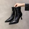 Короткие заостренные сапоги женские 2025 осень и зима новые сапоги короткие сапоги из флиса нишевые тонкие женские сапоги сапоги на тонком каблуке сапоги на высоком каблуке