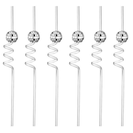 6Pcs/Set Disco Straws Disco Ball Distinctive Reflective Mirror Spiral Shape Disco Party Decorations Bachelorette Straws Cup Accessories