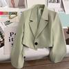 Women Suit Coat Formal Business Style Turn-down Collar Button Decor Slim Fit Short Solid Color Long Sleeves Cardigan Single Button Closure OL